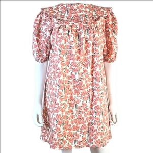 NWT Moodie Textured Cotton Coral Floral Print Ruffle Bib Collar Babydoll…